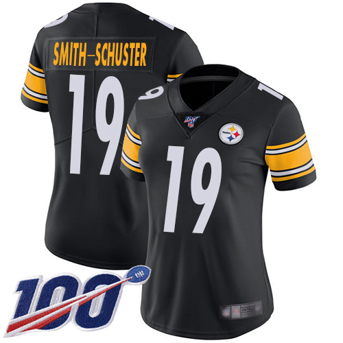 Women Pittsburgh Steelers Football 19 Limited Black JuJu Smith Schuster Home 100th Season Vapor Untouchable Nike NFL Jersey